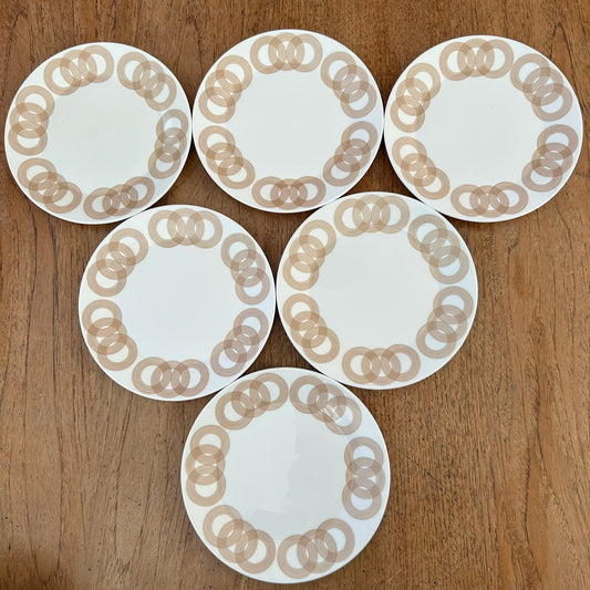 Vintage John Russell Hostess Tableware - Set of 6 Olympus 7" Side Plates - Geometric Brown And White Circle Design