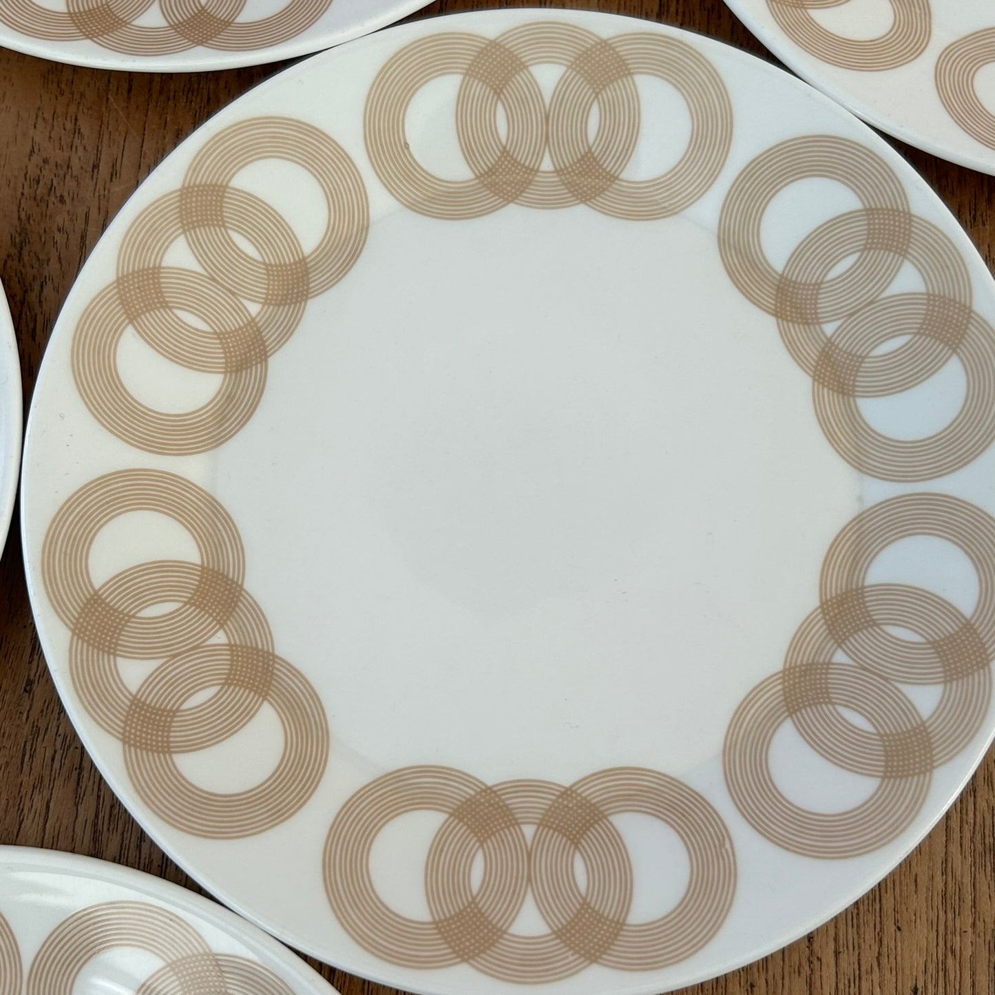Vintage John Russell Hostess Tableware - Set of 6 Olympus 7" Side Plates - Geometric Brown And White Circle Design