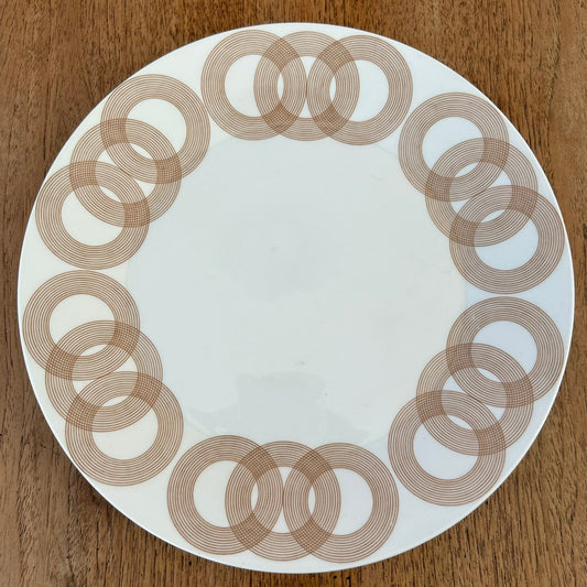 Vintage John Russell Hostess Tableware - Olympus 9" Luncheon / Dessert Plate - Geometric Brown And White Circle Design