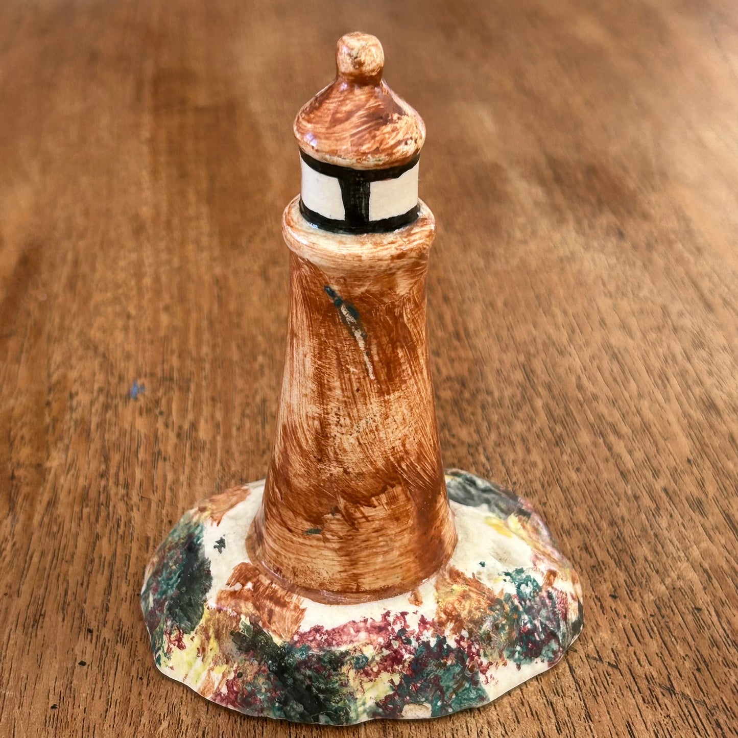 Vintage Ceramic Lighthouse - Hand-painted Cottage Ware Style - Retro Ornament - Beach House Decor