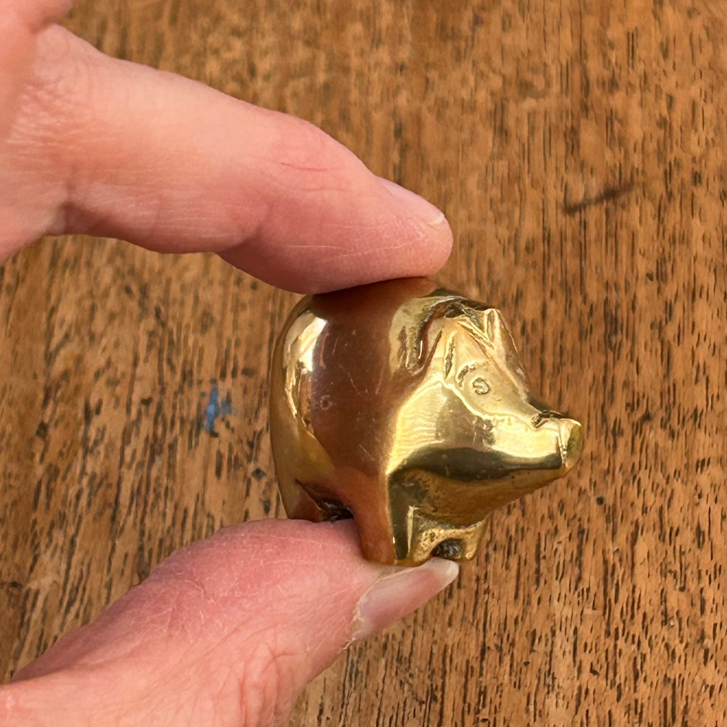 Solid Brass Miniature Pig Ornament – 2.7cm - Smooth Polished And Tactile - Cute Decorative Piece