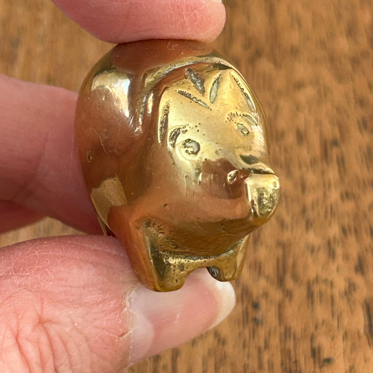 Solid Brass Miniature Pig Ornament – 2.7cm - Smooth Polished And Tactile - Cute Decorative Piece
