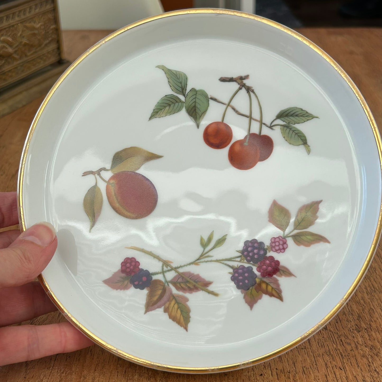 Royal Worcester Evesham 7" Shortbread Dish – Ribbed Edge - Fruit And Berry Design - Autumnal Colours