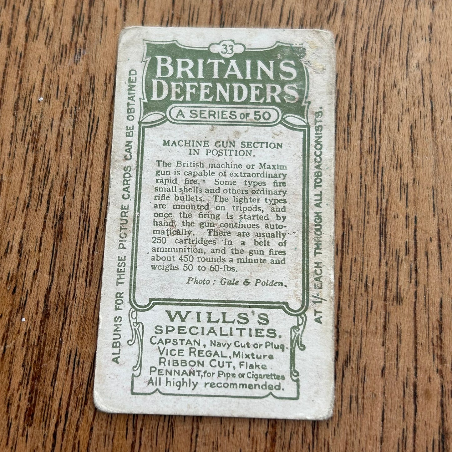 Wills Cigarette Cards - Britain's Defenders (Green back) - 1915 - Sold Individually - Please pick from the drop-down menu
