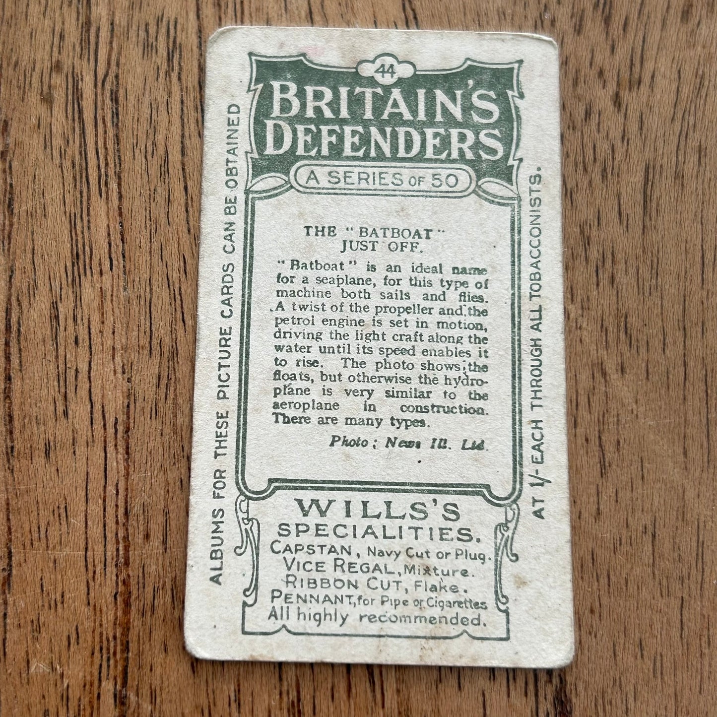 Wills Cigarette Cards - Britain's Defenders (Green back) - 1915 - Sold Individually - Please pick from the drop-down menu