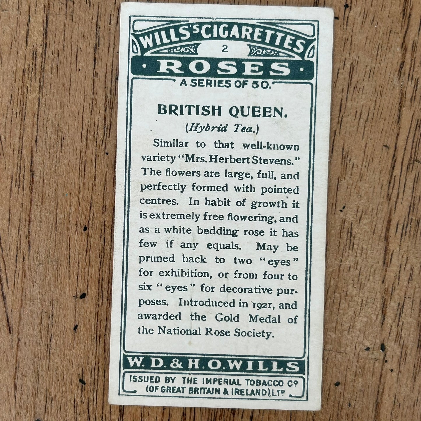 ROSES 1926 Wills Cigarette Cards - vintage rose pictures - sold individually