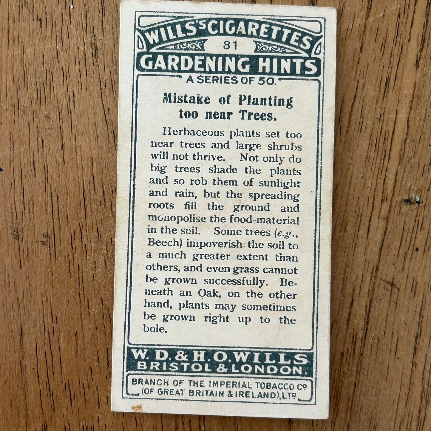 Wills Cigarette Cards GARDENING HINTS 1938. Sold individually so take your pick.