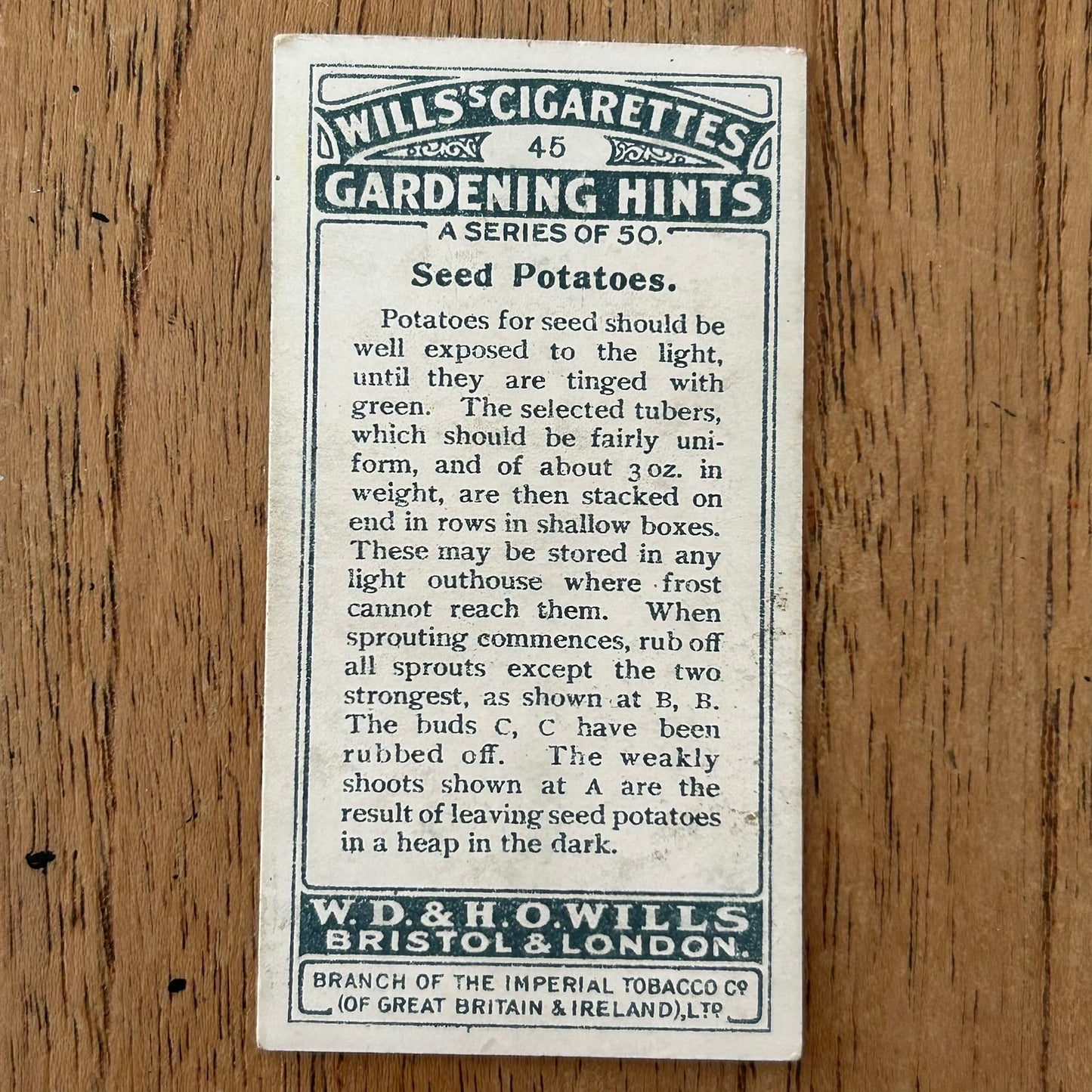Wills Cigarette Cards GARDENING HINTS 1938. Sold individually so take your pick.