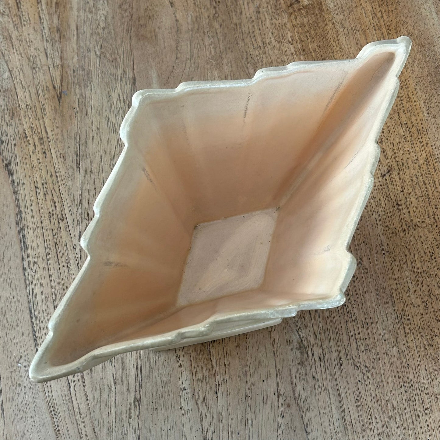 Vintage Art Deco 1930s Diamond Shape Mantle Vase - Peach Colour With Hand Painted Poppy / Anemone Design