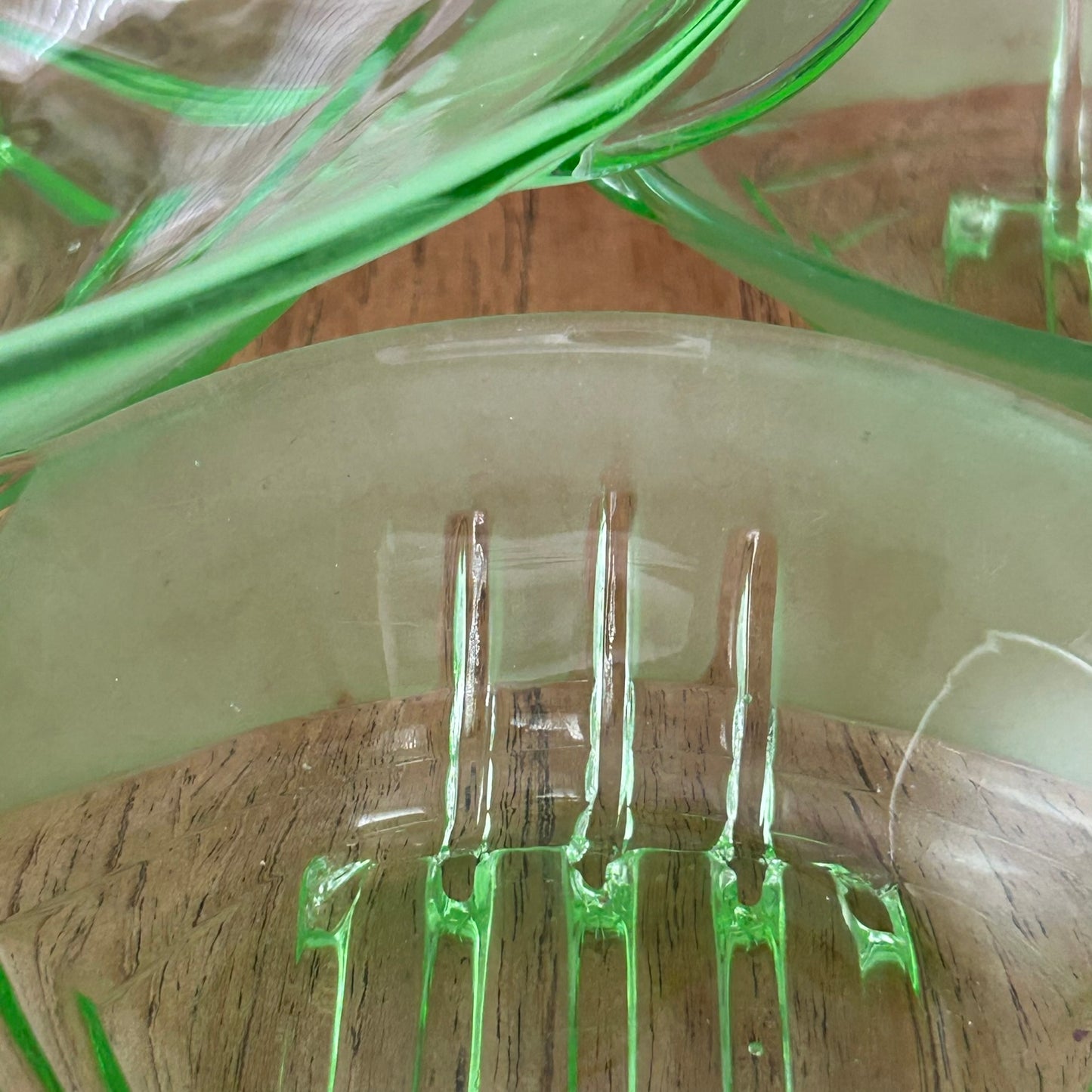 Vintage Art Deco Green Frosted Glass Dessert Bowl Set – 1930s Geometric Design with 5 Small Bowls & Large Serving Bowl