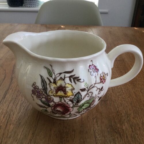 Pretty vintage floral jug Dee Cee cream pink yellow green pastels 12cm Cranbrook. Bulbous round shape.