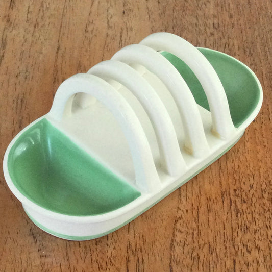 Susie Cooper Crown Works 1930s / 1940s Toast Rack. Green and cream. Some repairs- see photos. Small 5” 13cm length.