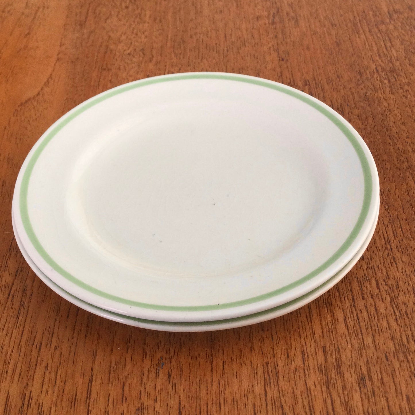 Susie Cooper 5” appetiser plates x 2 Green Band. For Wood & Sons. 1930s. Small plates.