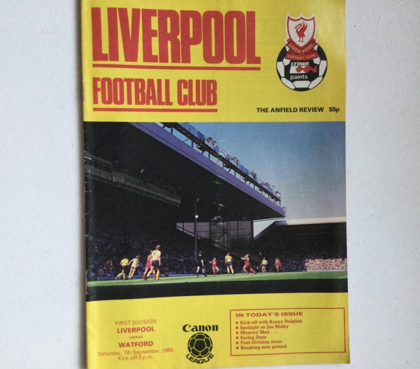 Vintage LIVERPOOL v Watford football programme - Sep 1985 - Lee - Grobbelaar - Neal - Rush
