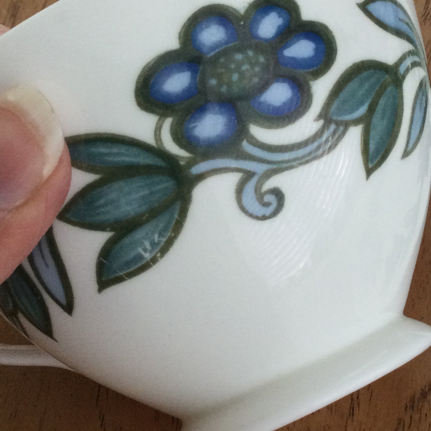 Wedgwood Susie Cooper Art Nouveau Blue tea cup cappuccino cup and saucer . 1960s blue and green flower design