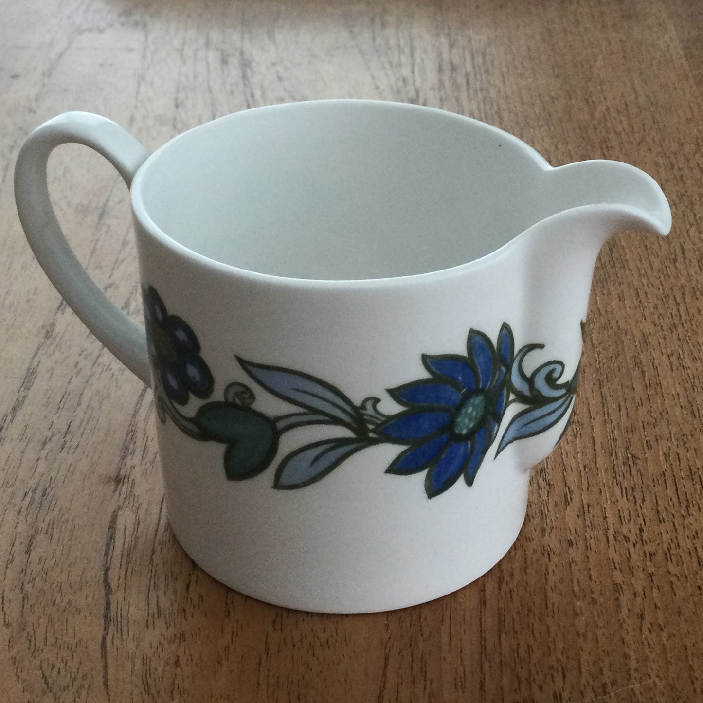 Wedgwood Susie Cooper Art Nouveau Blue Milk Jug Small Jug . 1960s blue and green flower design