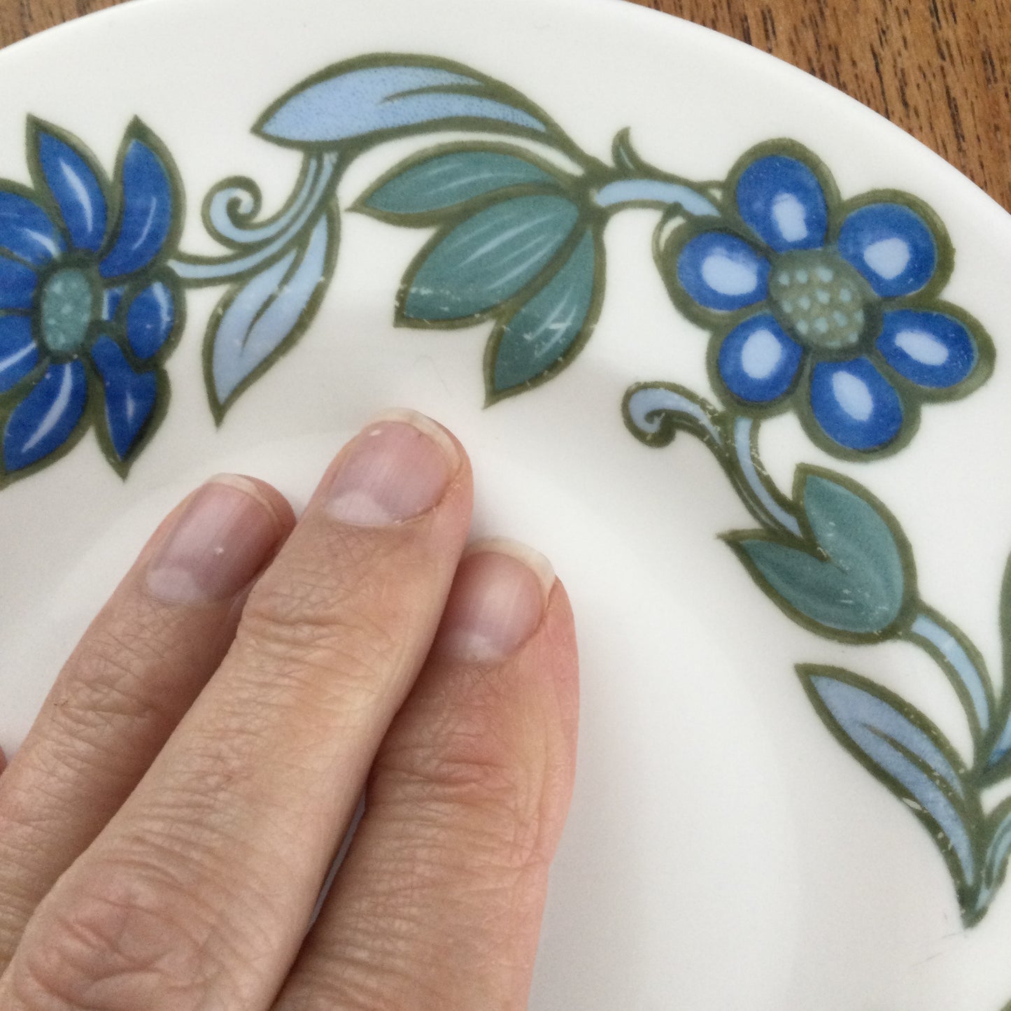Wedgwood Susie Cooper Art Nouveau Blue set of 8 6 1/2" side plates. 1960s blue and green flower design