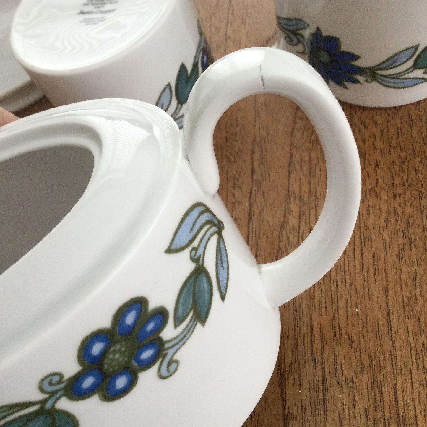 Wedgwood Susie Cooper Art Nouveau Blue Tea Set - Teapot, sugar bowl and milk jug . 1960s blue and green flower design
