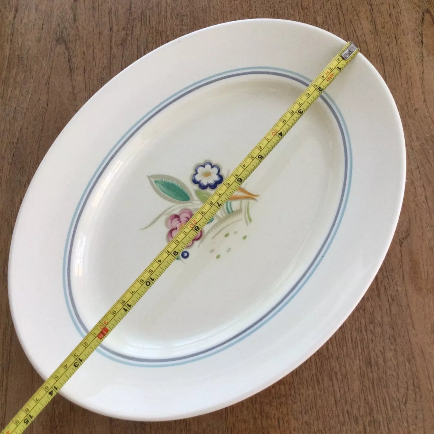 Vintage Susie Cooper Burslem 14” oval serving platter. 1930s cream with bright florals.