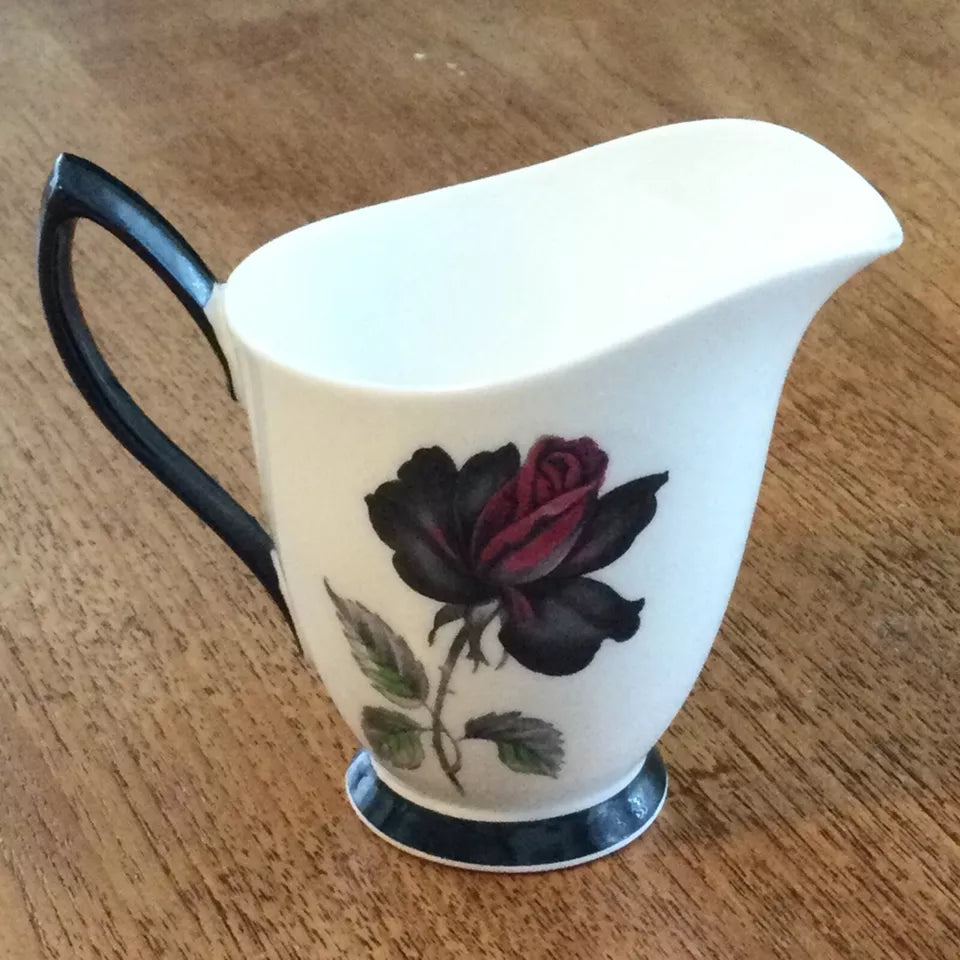 Royal Albert Masquerade Creamer / Milk Jug - Red & Black Rose Design - 1950s Elegant