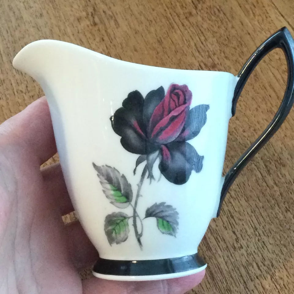 Royal Albert Masquerade Creamer / Milk Jug - Red & Black Rose Design - 1950s Elegant