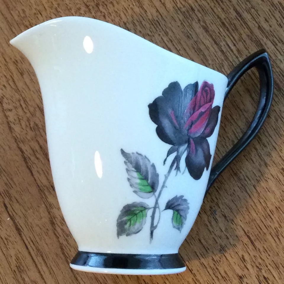 Royal Albert Masquerade Creamer / Milk Jug - Red & Black Rose Design - 1950s Elegant