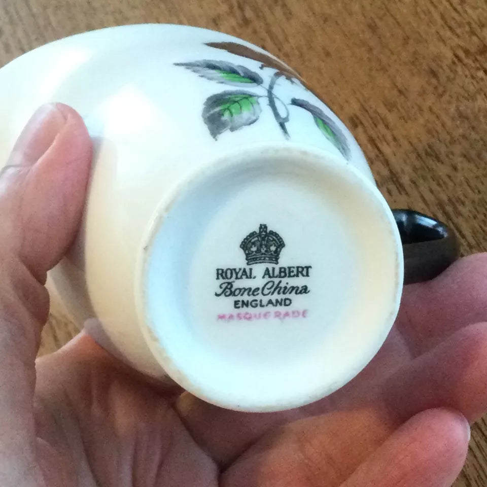 Royal Albert Masquerade Creamer / Milk Jug - Red & Black Rose Design - 1950s Elegant