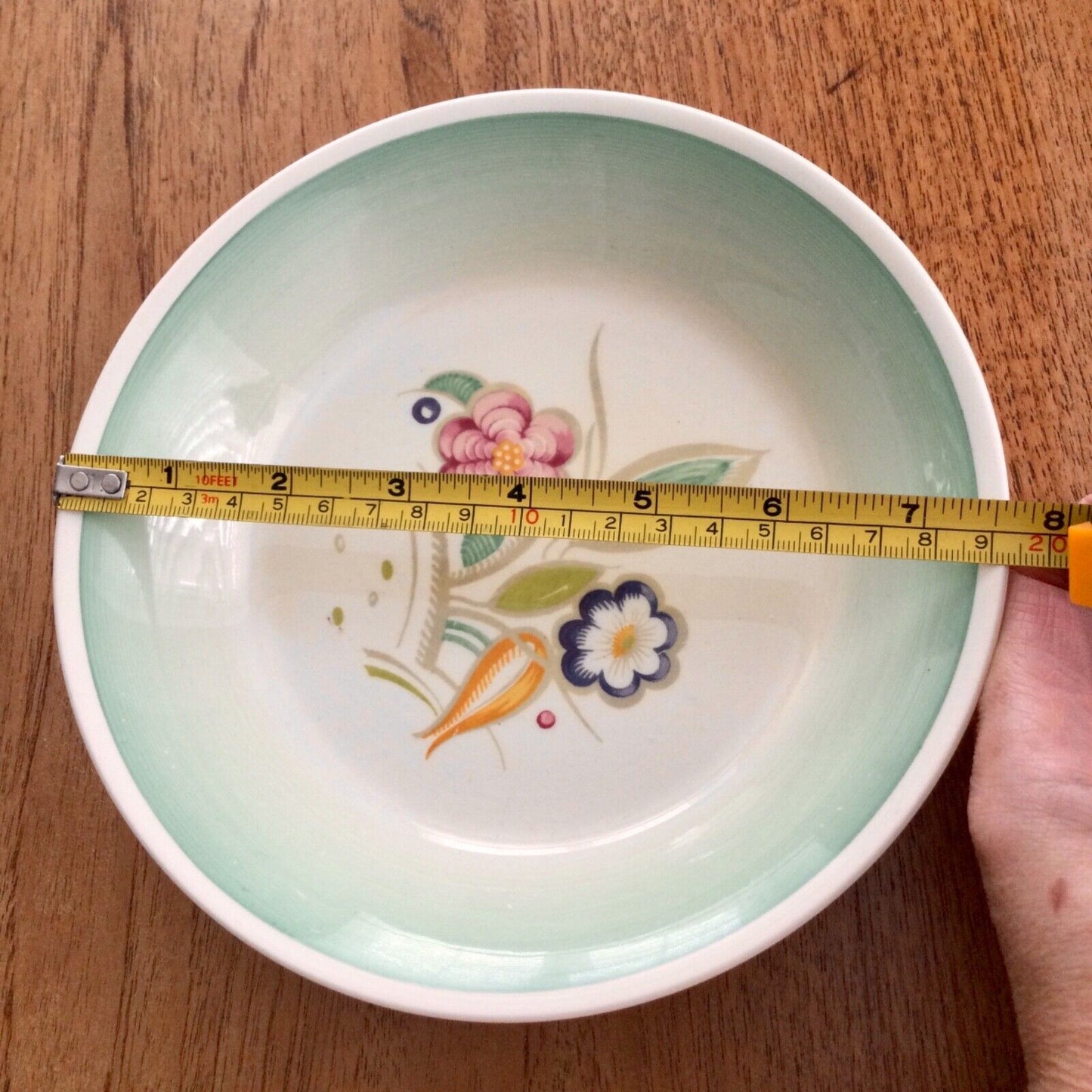 Susie Cooper Production Art Deco Dessert Bowl Flower Design Green Band Pretty