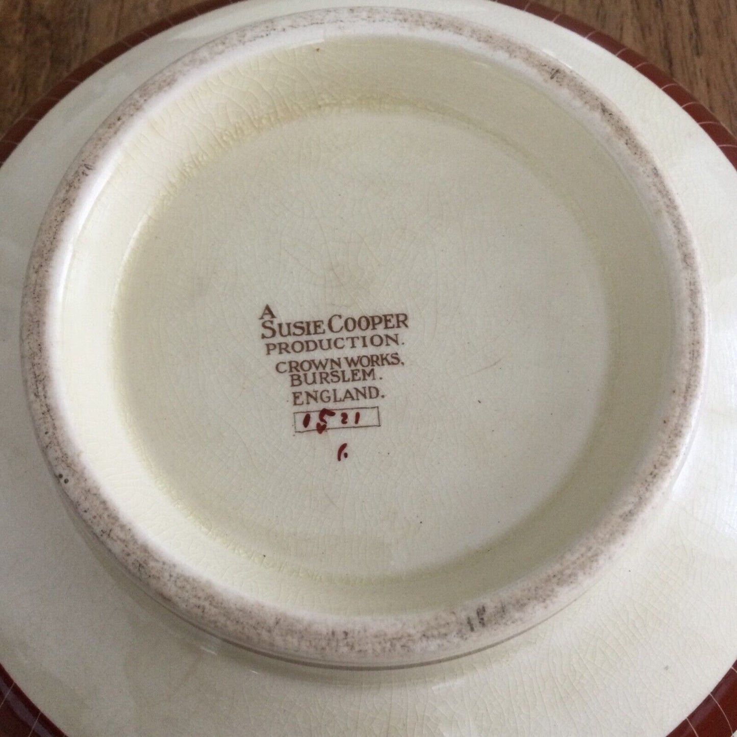 Susie Cooper Crown Works Burslem tureen with lid cream burgundy grey 1521 30s