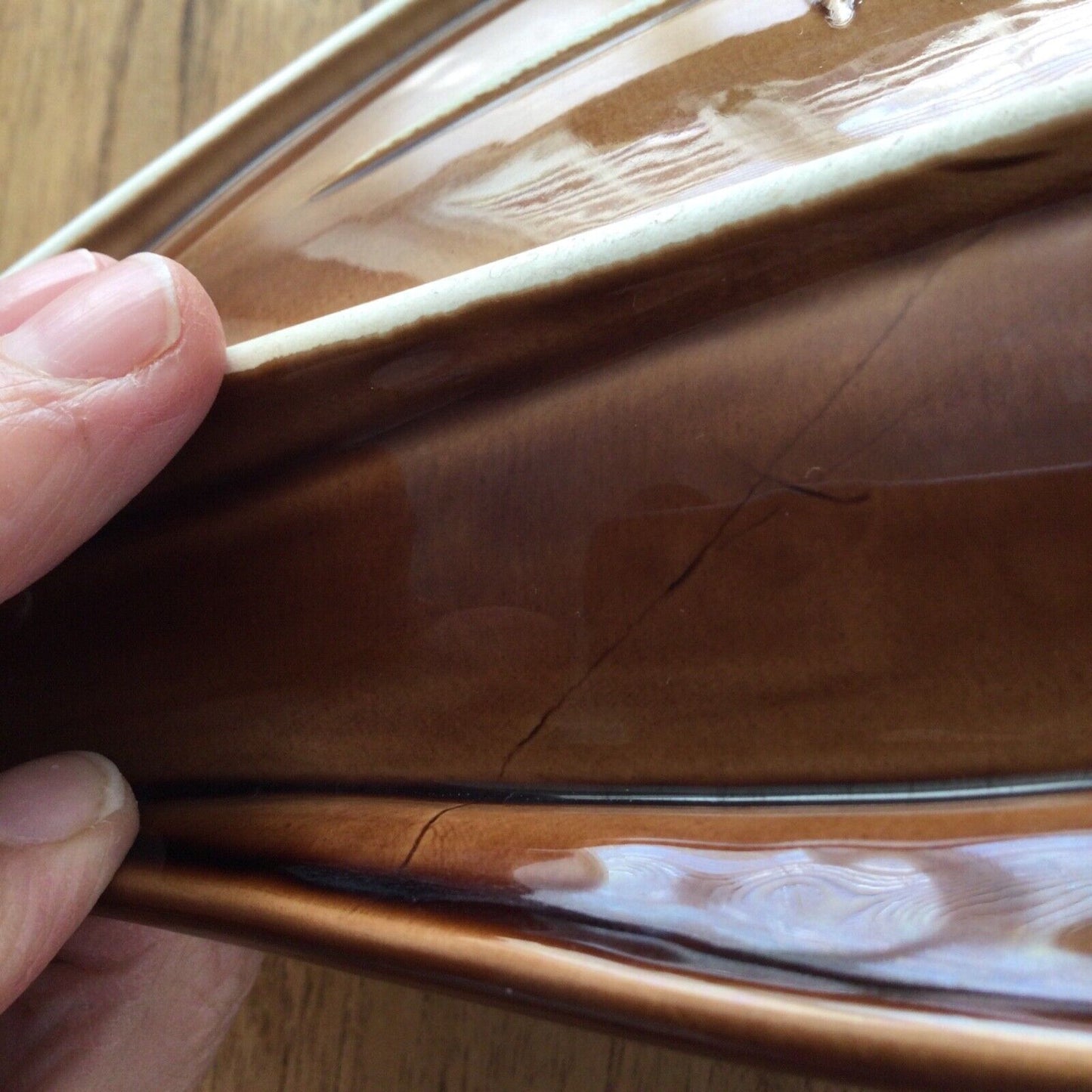 Mid Century Brown Red Yellow Teardrop Shaped Dish / Serving Platter - 25cm Long - Retro - Harvest Crop Edging.