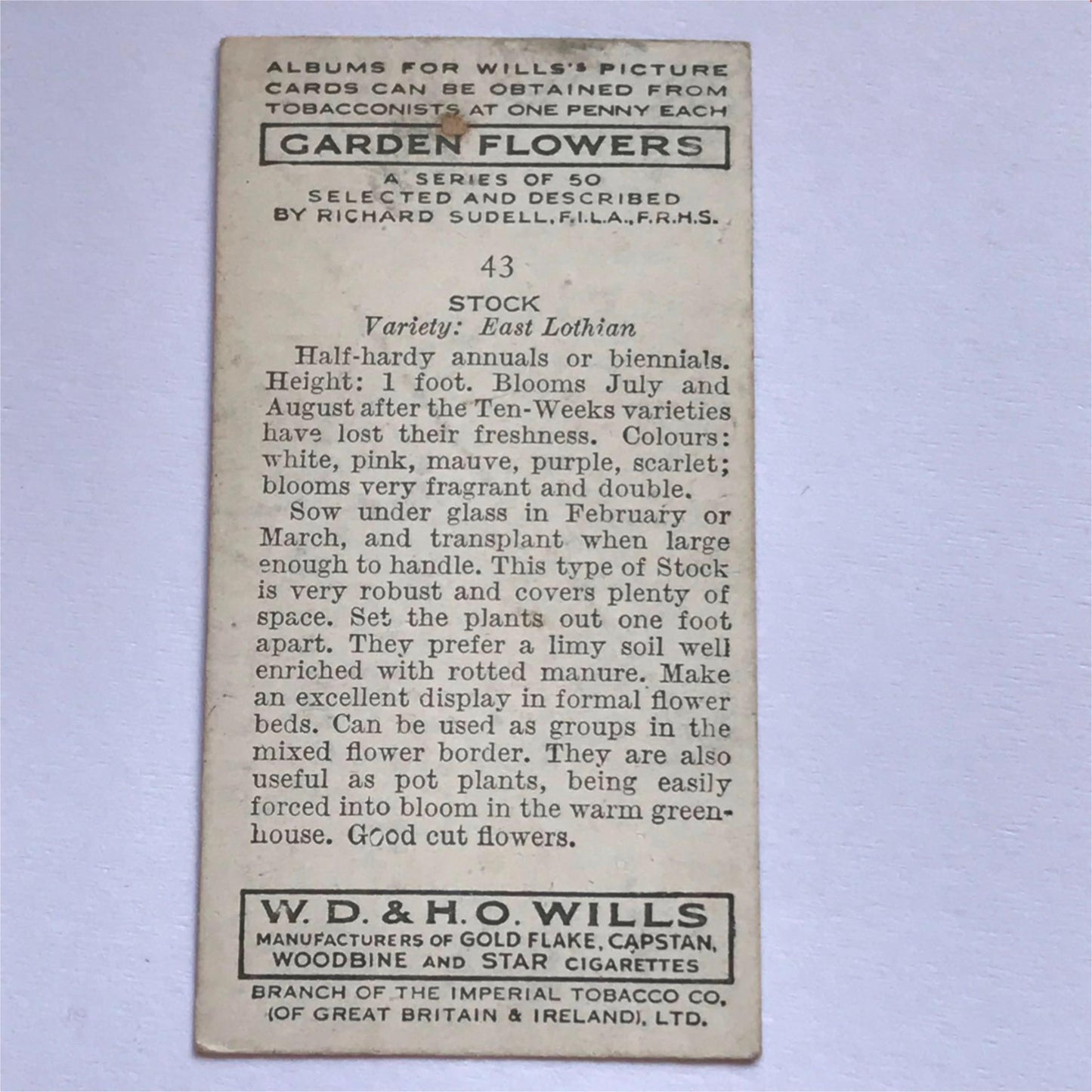 Wills Cigarette Cards GARDEN FLOWERS 1939 1930s - Pick! the ones you want