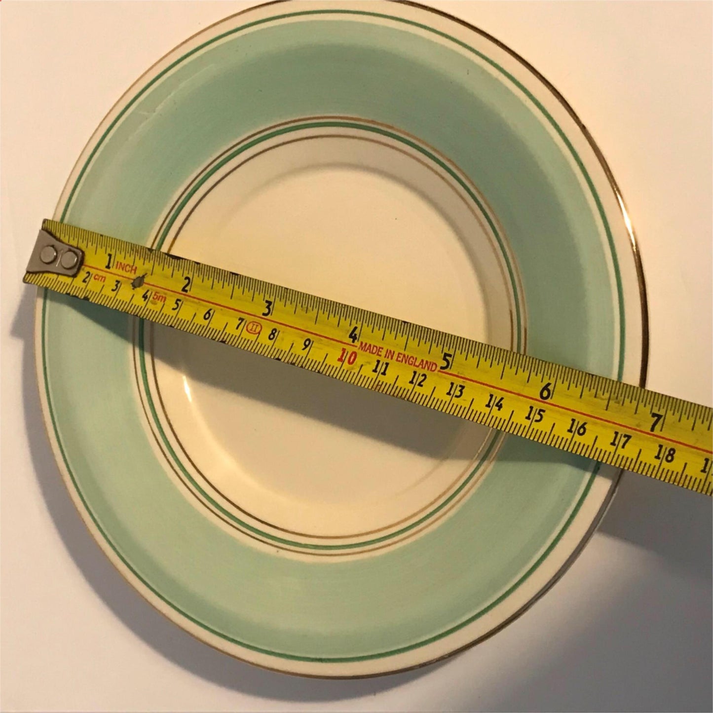 VINTAGE 1930s BURLEIGH WARE 'TUDOR' Spare Saucer. 17.4 m diameter. Green band. For soup bowl etc