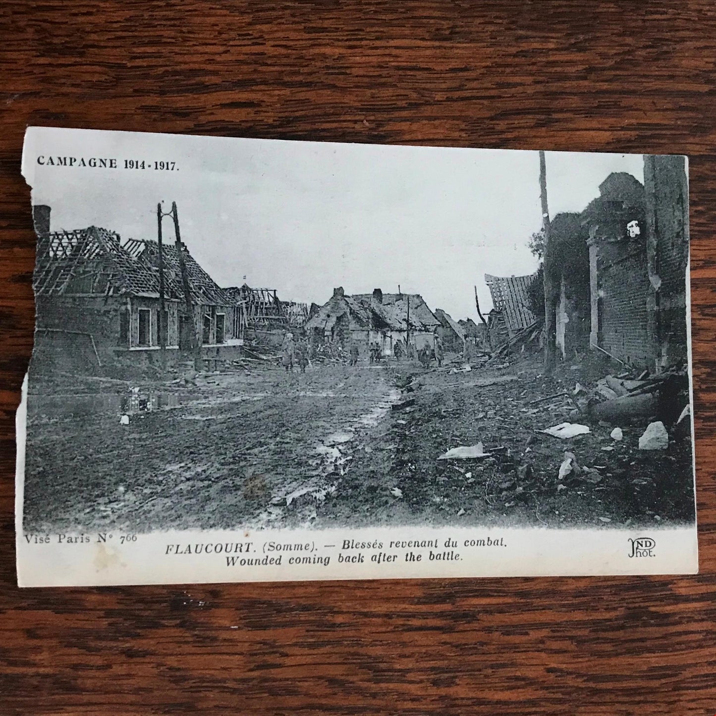WWI INTEREST Antique Postcard FLAUCOURT The Somme Wounded returning from battle