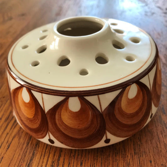JERSEY POTTERY VINTAGE DECORATIVE CERAMIC ROSE POSY BOWL INCENSE RETRO 70s BROWN