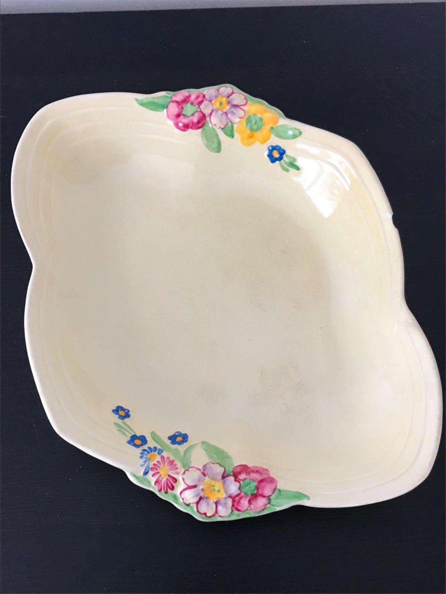Vintage ART DECO 1930s/40s serving dish plate floral pretty bright cheerful 27cm