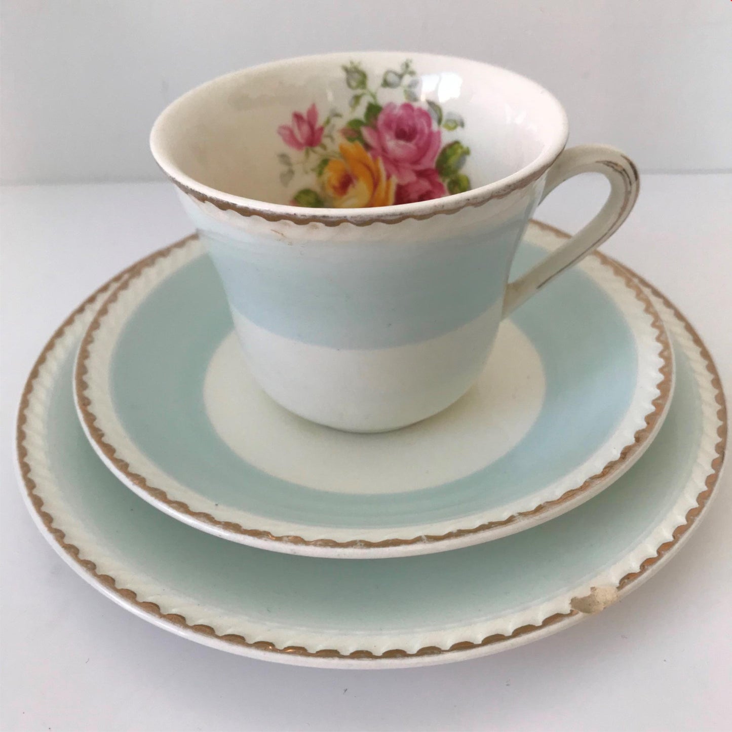 Pretty vintage rose design trio - cup saucer and side plate PORTLAND POTTERY 50s