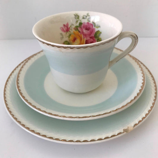Pretty vintage rose design trio - cup saucer and side plate PORTLAND POTTERY 50s
