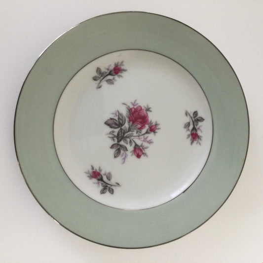 Set of 5 Vintage Side Plates Mid century Rose design. Made in Japan 81897R Set of 5. Sone china. Cottagecore, duck egg blue