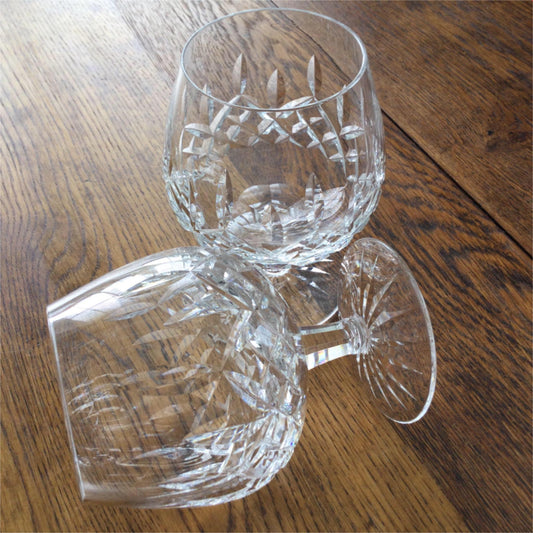 Quality Pair Unsigned Lead Crystal Cut Glass Brandy Balloons - 13 cm