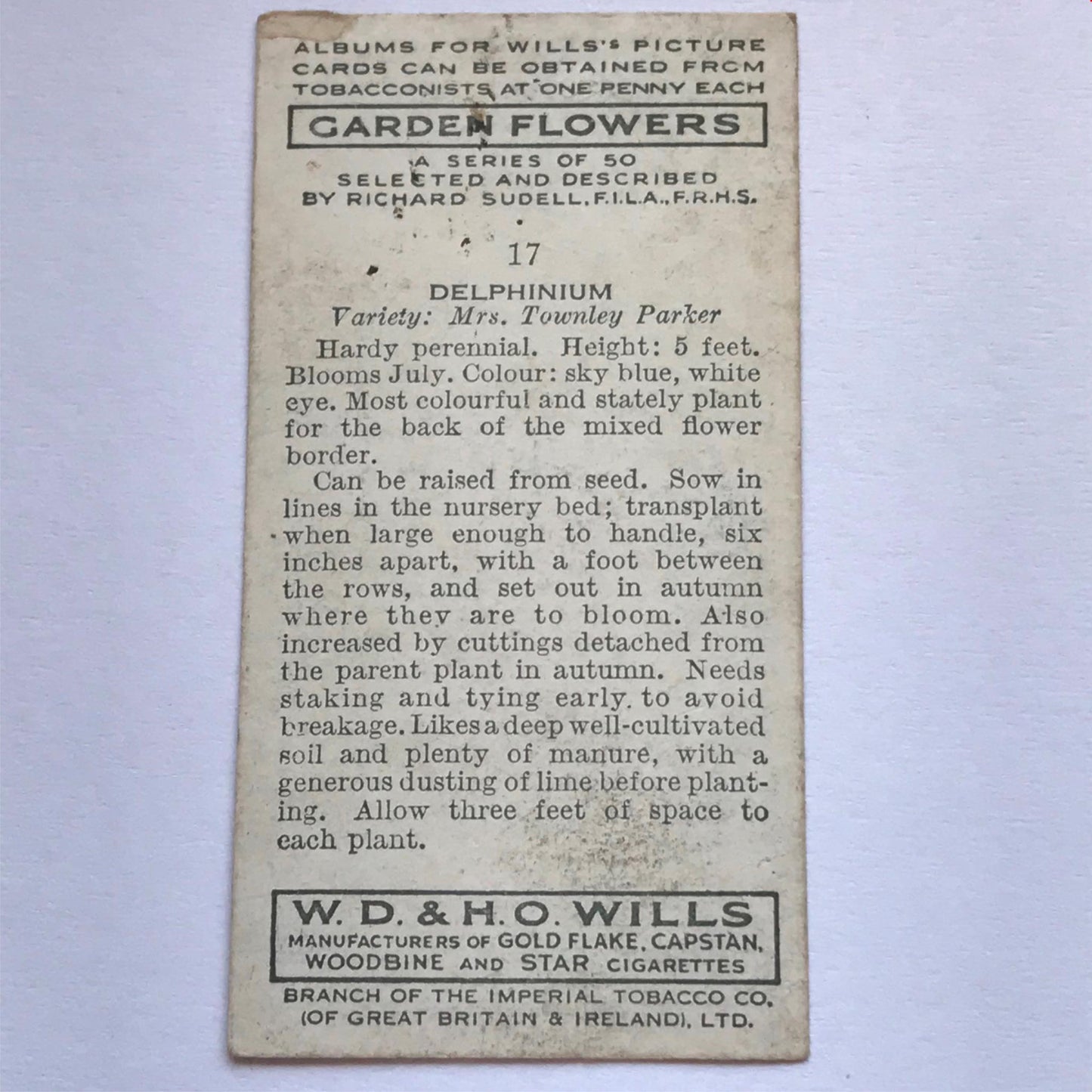 Wills Cigarette Cards GARDEN FLOWERS 1939 1930s - Pick! the ones you want