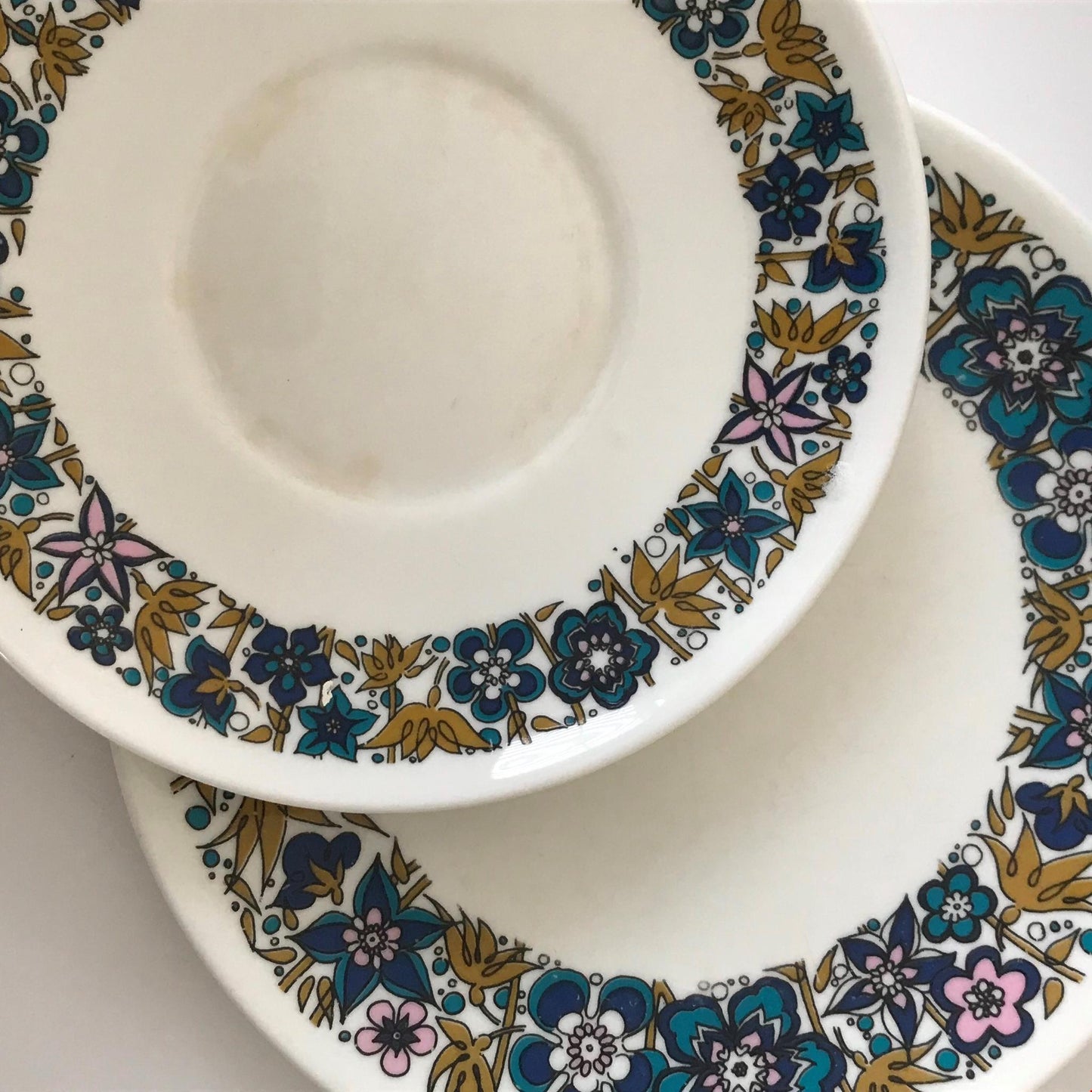 A pair of 1970s retro trios - cups, saucers & side plates ROYAL TUSCAN NOCTURNE Autumnal
