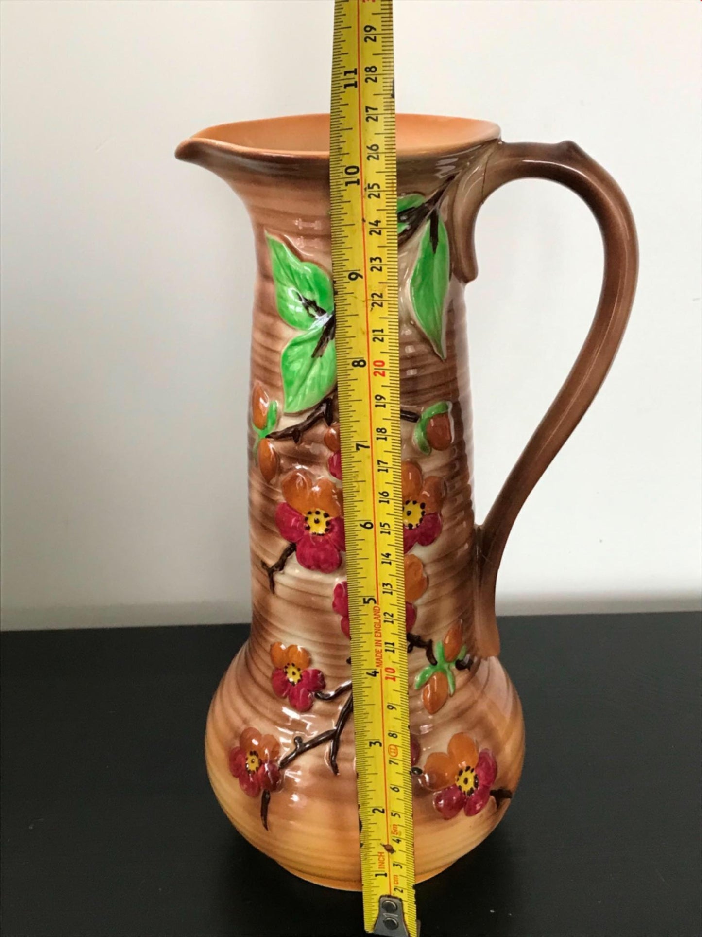 VINTAGE ROYAL ART POTTERY JUG VASE TALL SLIM BLOSSOM DESIGN ART DECO 26cm