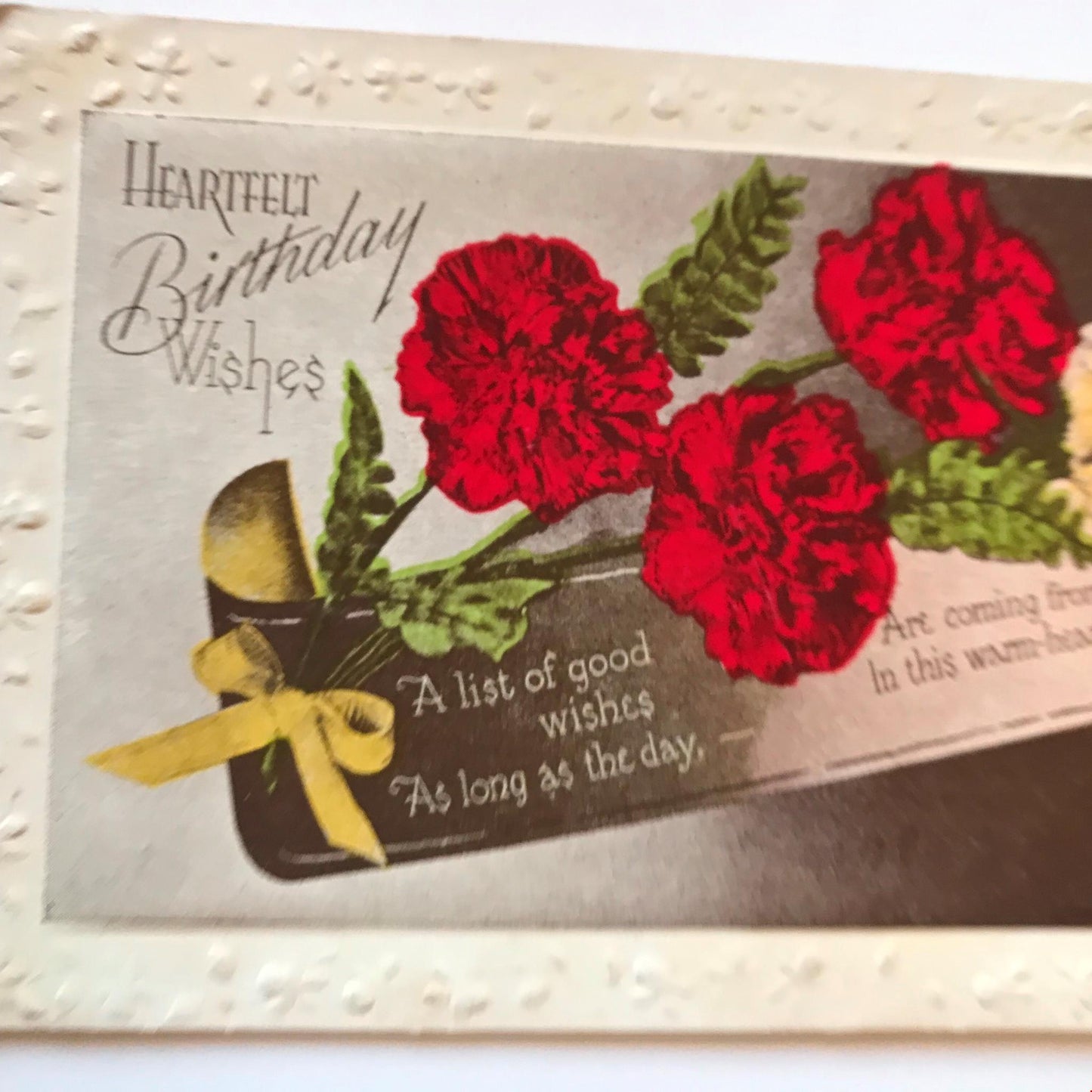 Vintage BIRTHDAY Greetings Postcard photo colourful carnations flowers nice poem