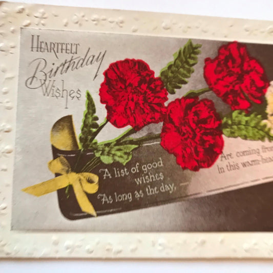 Vintage BIRTHDAY Greetings Postcard photo colourful carnations flowers nice poem