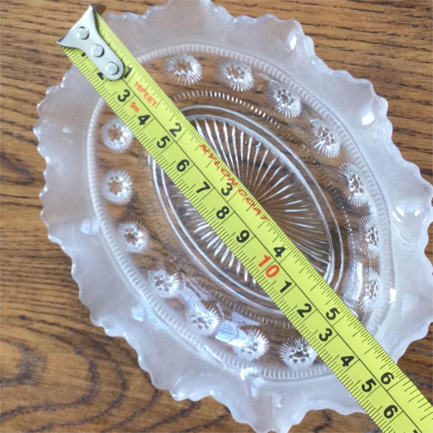 Vintage pressed glass trinket dish small bowl fluted edge, sand blasted