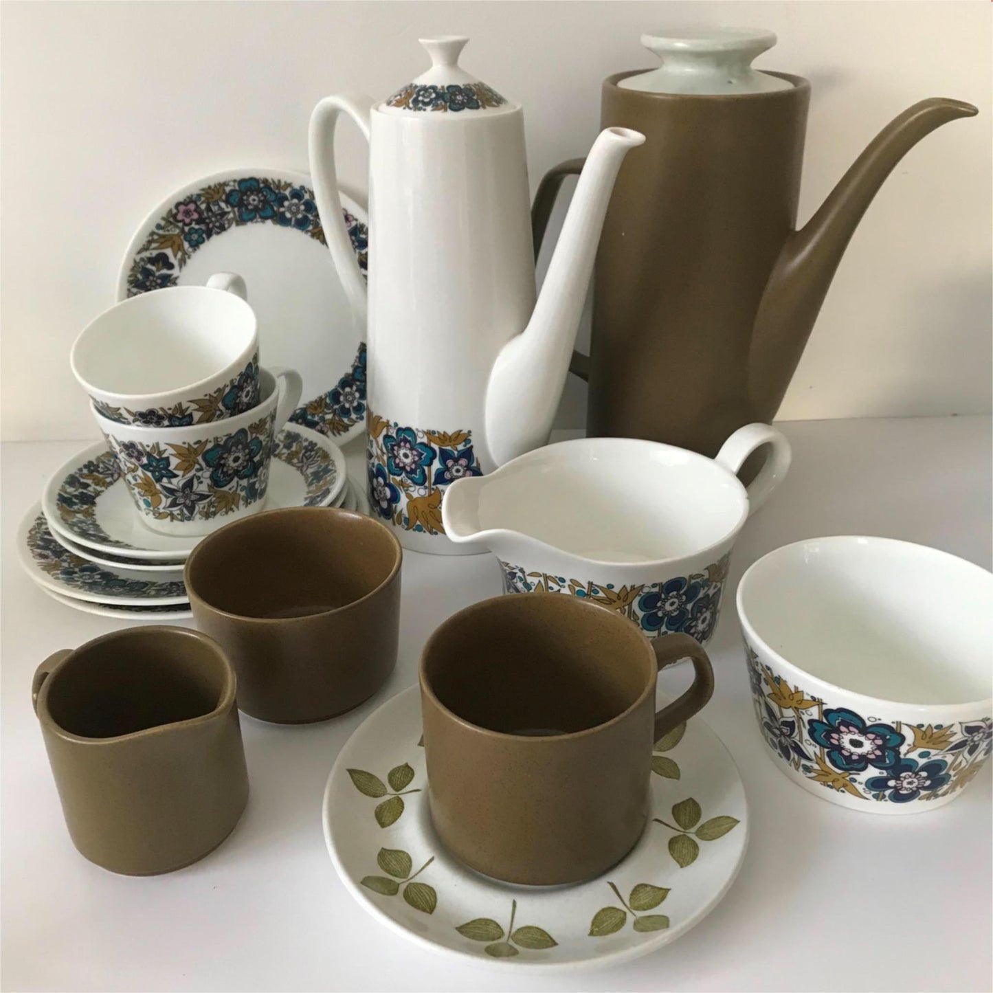 A pair of 1970s retro trios - cups, saucers & side plates ROYAL TUSCAN NOCTURNE Autumnal