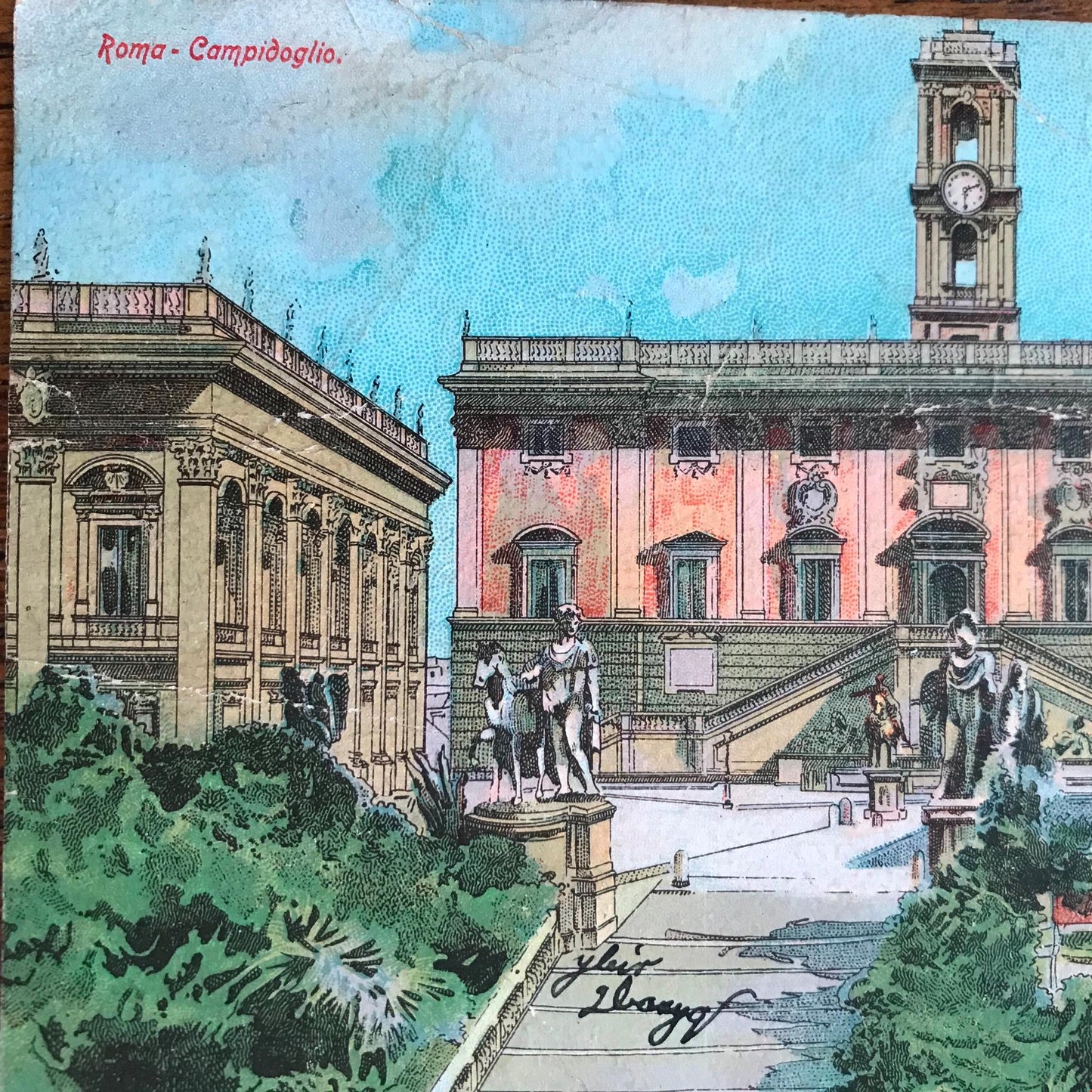 Antique Italian postcard with rare stamp 10 cents 1901ish ROME CAMPIDOGLIA