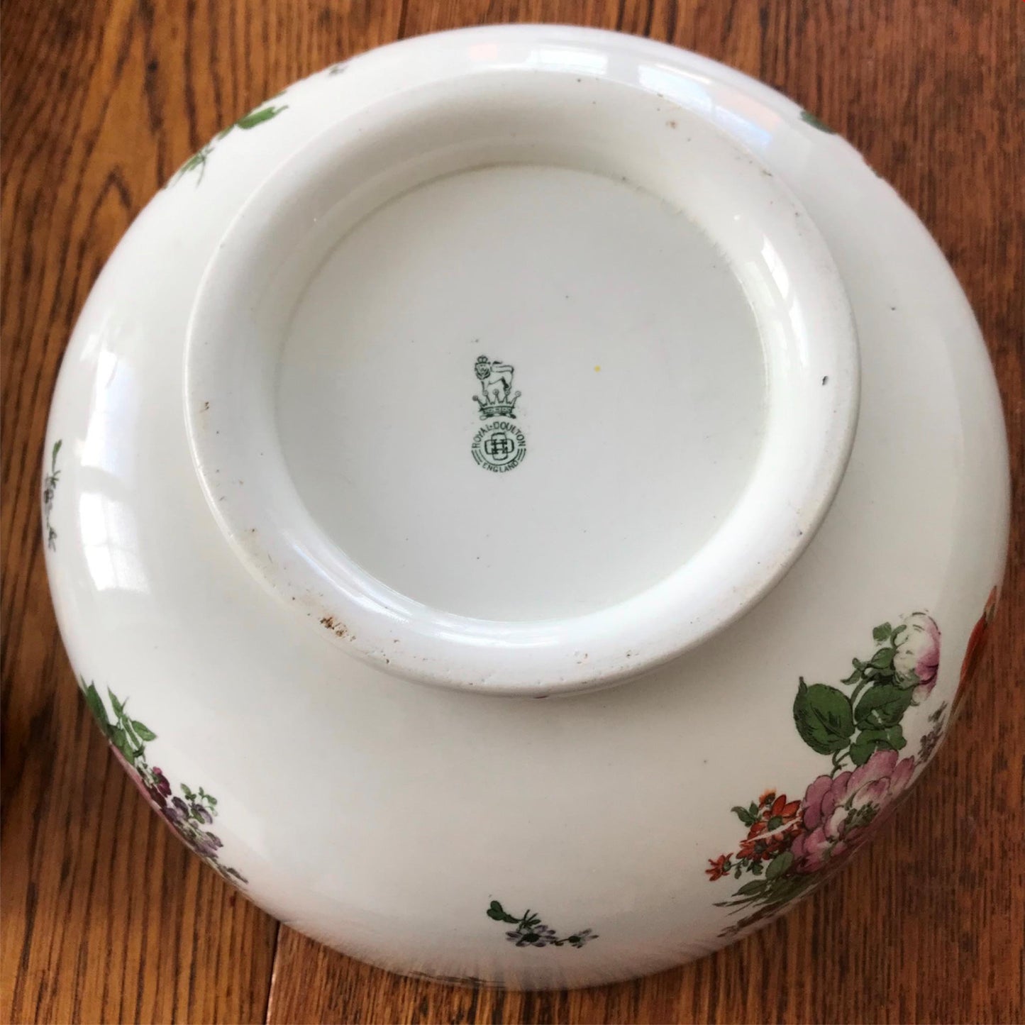 Royal Doulton Vintage Floral Fruit Bowl / Serving Bowl 1930s Cream Green Purple