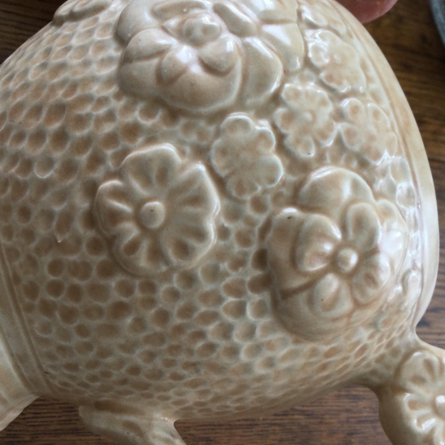 Sadler Vintage Mid Century Soft Matt Glazed Bulbous Round Jug Cream Beige Textured Flowers