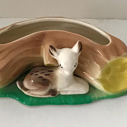 1960s Hornsea Pottery Log / Tree Trunk Design Indoor Planter / Vase - 1960s fawn deer cute - Chip To Rim
